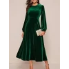 ieg™ Kadın Uzun Kollu Bisiklet Yaka Midi Kadife Elbise