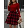 ieg™ Kadın Uzun Kollu Bisiklet Yaka üst Viskon Alt Ekose Kısa Elbise