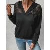 ieg™ Kadın Uzun Kollu Kapşonlu Bağcıklı Dantelli Viskon Iki Iplik Bluz