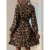 ieg™ Kadın Uzun Kollu Kruvaze Yaka Belden Kuşaklı çapraz Kesim Detaylı Leopar Modal Mini Elbise