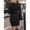ieg™ Kadın Uzun Kollu Kruvaze Yaka Yandan Büzgülü Asimetrik Detaylı Ithal Krep Mini Elbise