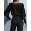 ieg™ Kadın Uzun Kollu Yuvarlak Yakalı Düğmeli Ithal Krep Bluz