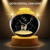 ieg™ LED Işıklı Geyikli Kristal Küre Ahşap Standlı Modern Dekor Lamba