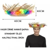ieg™ Natural Renkli Püsküllü Örme Hasır Hawaii Şapka