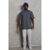 ieg™      Oversize Baskılı Bisiklet Yaka T-Shirt - Füme -