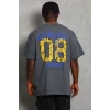 ieg™      Oversize Baskılı Bisiklet Yaka T-Shirt - Füme -