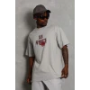 ieg™      Oversize Baskılı Bisiklet Yaka T-Shirt - Gri -