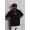 ieg™      Oversize Baskılı Bisiklet Yaka T-Shirt - Siyah -