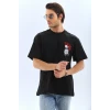 ieg™      Oversize Baskılı Bisiklet Yaka T-Shirt - Siyah -