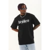 ieg™      Oversize Baskılı Bisiklet Yaka T-Shirt - Siyah -
