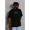 ieg™      Oversize Baskılı Bisiklet Yaka T-Shirt - Siyah -