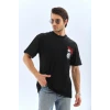 ieg™      Oversize Baskılı Bisiklet Yaka T-Shirt - Siyah -