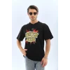 ieg™      Oversize Baskılı Bisiklet Yaka T-Shirt - Siyah -