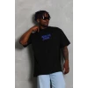 ieg™      Oversize Baskılı Bisiklet Yaka T-Shirt - Siyah -