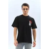 ieg™      Oversize Baskılı Bisiklet Yaka T-Shirt - Siyah -