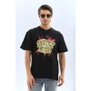ieg™      Oversize Baskılı Bisiklet Yaka T-Shirt - Siyah -
