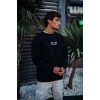 ieg™ Oversize Bisiklet Yaka Üç İplik Baskılı SweatShirt - Siyah