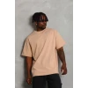 ieg™      Oversize Düz Bisiklet Yaka T-Shirt - Bej -