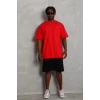 ieg™      Oversize Düz Bisiklet Yaka T-Shirt - Kırmızı -