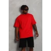 ieg™      Oversize Düz Bisiklet Yaka T-Shirt - Kırmızı -