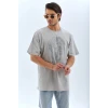 ieg™      Oversize Taşlı Bisiklet Yaka T-Shirt - Gri -