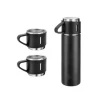 ieg ™ Paslanmaz Çelik Termos 3 Bardaklı Termos Seti Vakumlu  Kamp Termos Set Siyah