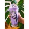 ieg ™ Sevimli Panda Temalı Çift Katman 450 ml Suluk Pipetli Mika Matara Mor 2770