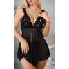 ieg ™ Siyah Kadın Fantezi Gecelik Tül Askı ve Göğüs Fırfır Detaylı 2110