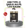 ieg™ Tekrar Şarj Edilebilir Aa Usb Type-c Pil | 1000+ Döngü | 1.5v Sabit Voltaj