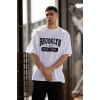 ieg™ Unisex Bisiklet Yaka Baskılı Oversize T-Shirt - Beyaz