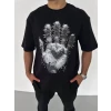 ieg™ Unisex Bisiklet Yaka Baskılı Oversize T-Shirt - Siyah