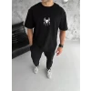 ieg™ Unisex Bisiklet Yaka Baskılı Oversize T-Shirt - Siyah