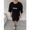 ieg™ Unisex Bisiklet Yaka Baskılı Oversize T-Shirt - Siyah