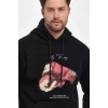 ieg™ Unisex Kapüşonlu Üç İplik Oversize Baskılı Sweatshirt - Siyah