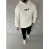 ieg™ Uzun Kol Kapşonlu Göğüs Baskılı SweatShirt - Beyaz