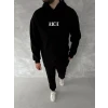 ieg™ Uzun Kol Kapşonlu Göğüs Baskılı SweatShirt - Siyah