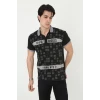 ieg™      Yakalı Slim Fit Baskılı T-Shirt - Siyah -