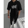 ieg™      Yarım Fermuarlı Baskılı T-Shirt - Siyah -