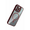 ieg™  Apple iPhone 14 Pro Max Remim Lensli Magsafe Standlı Kapak - Bordo