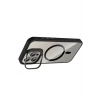 ieg™  Apple iPhone 14 Pro Max Remim Lensli Magsafe Standlı Kapak - Siyah