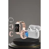 ieg™ 3 Kordonlu Pembe Amoled Ekran Akıllı Saat ve Yeni Nesil Pro Kablosuz Bluetooth Kulaklık ANC/ENC
