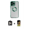 iPhone 14 Pro Max Kılıf Pusula Form - Siyah Buffer Cam Ekran Koruyucu + PVD Metal Kamera Lens - TU
