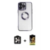 iPhone 14 Pro Max Kılıf Pusula Form - Siyah Buffer Cam Ekran Koruyucu + PVD Metal Kamera Lens - TU