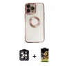 iPhone 14 Pro Max Kılıf Pusula Form - Siyah Buffer Cam Ekran Koruyucu + PVD Metal Kamera Lens - TU