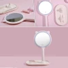 Kedi Kulaklı Telefon Standlı Yuvarlak Dokunmatik Led Ayarlı Masa Üstü Makyaj Aynası (4887)