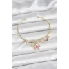 Pembe Kelebek Charmlı Gold Renk Kadın Bileklik - TJ-BB8031