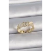 Pirinç Gold Renk Ayarlanabilir Zirkon Taşlı Beyaz Mineli Birleşik Halka Model Kadın Yüzük