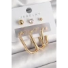 Pirinç Gold Renk Halka Model Zirkon Taş Topçuk Detay Kadın Küpe Seti - TJ-BKP10314