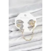 Pirinç Gold Renk Kalp Model Zincir Bağlantılı Ear Cuff Küpe Seti