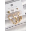 Pirinç Gold Renk Kalp Model Zirkon Taşlı Topçuk Detay Kadın Küpe Seti - TJ-BKP10308